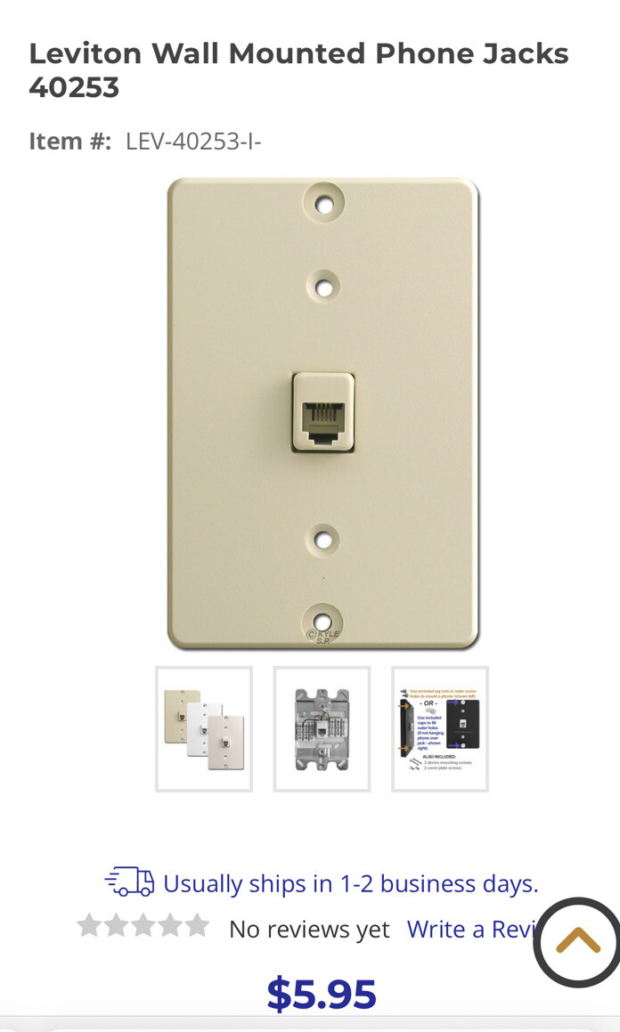 New Leviton 40253-1 Modular Wall Jacks - QTY 1