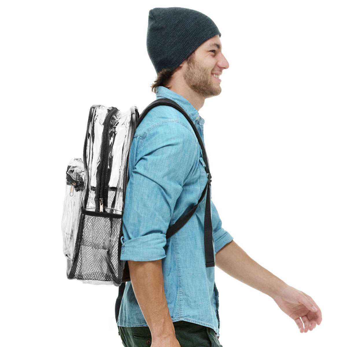 Clear Backpack Transparent See Through School Security Heavy Duty Bookbag Black