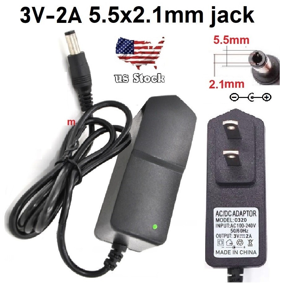 3V 2A 2000mA AC Adapter DC Power Supply Charger Cord 5.5mmx2.1mm Plug Cable