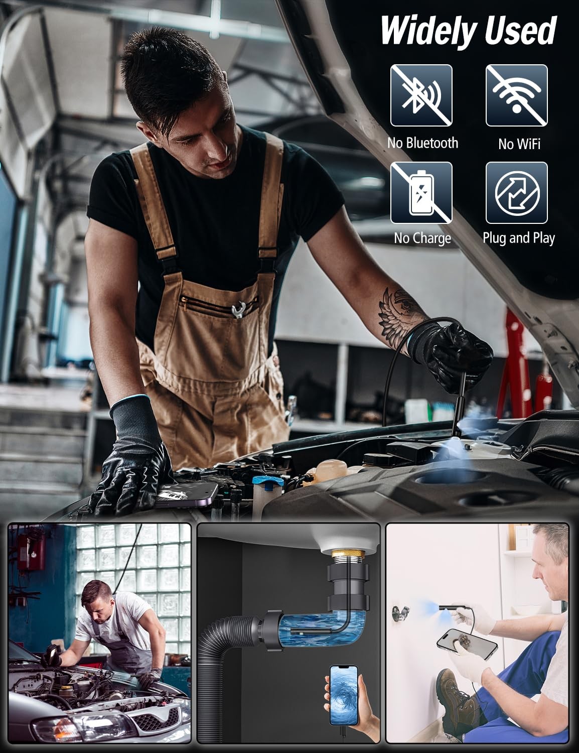 Dual Lens Endoscopes Camera 1920P HD Borescope with 8 LED Lights for iOS/Android