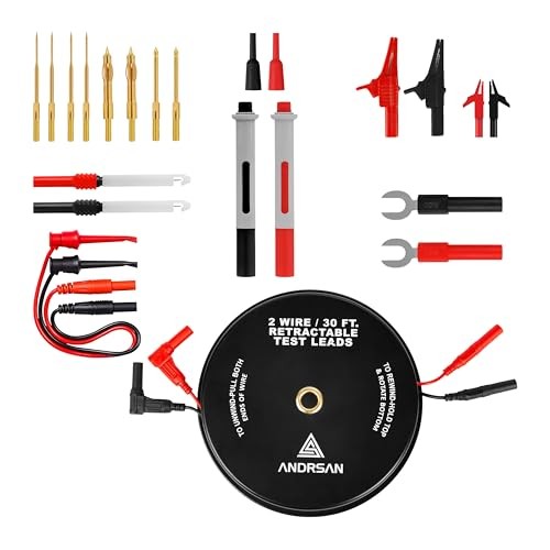 2 Wire 30 ft Retractable Test Leads with 4 mm Banana Plugs and Multimeter Test
