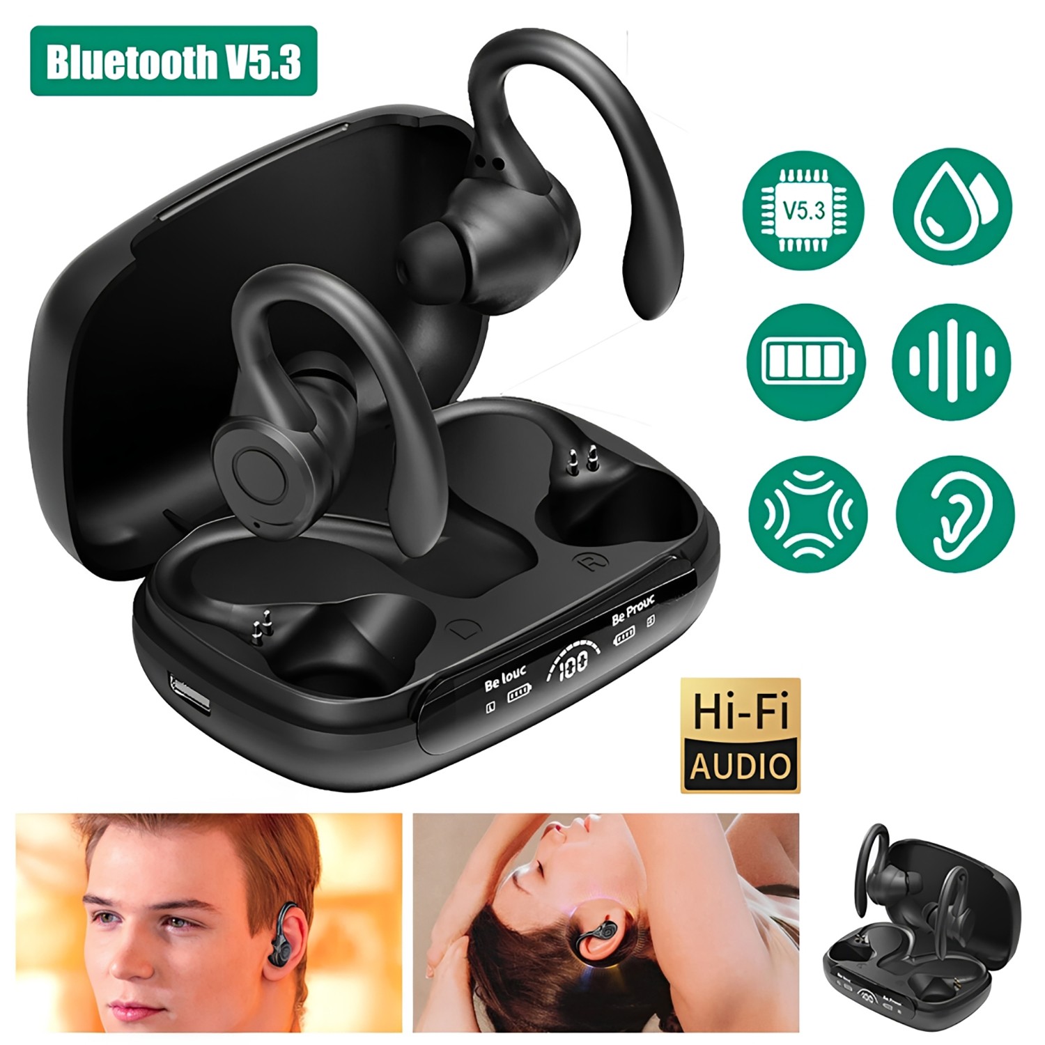 Wireless Bluetooth 5.3 Headset TWS Earphones Earbuds Stereo Headphones Ear Hook