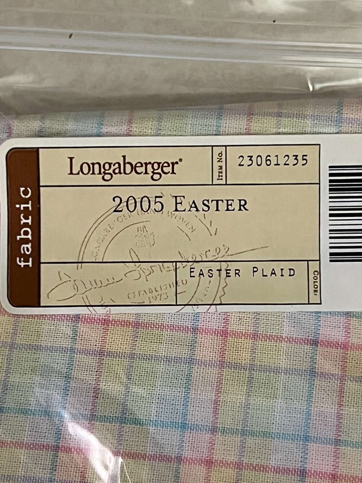 Longaberger 2005 Easter Basket Liner: Easter Plaid #23061235 ~ MIP!