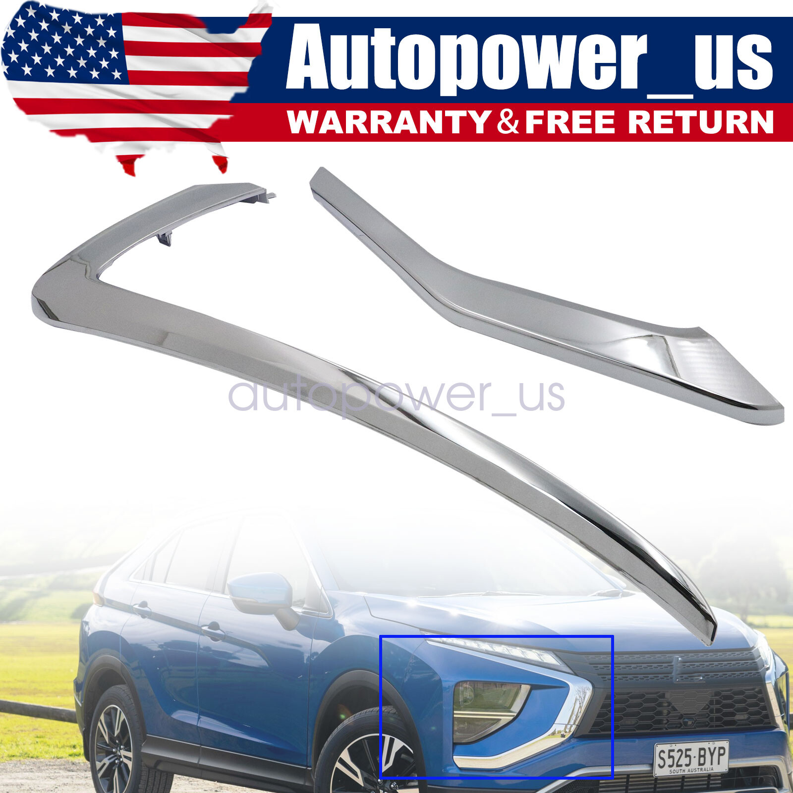 For 2018-21 Mitsubishi Eclipse Cross Front Bumper Chrome Molding Trim Right 2Pc