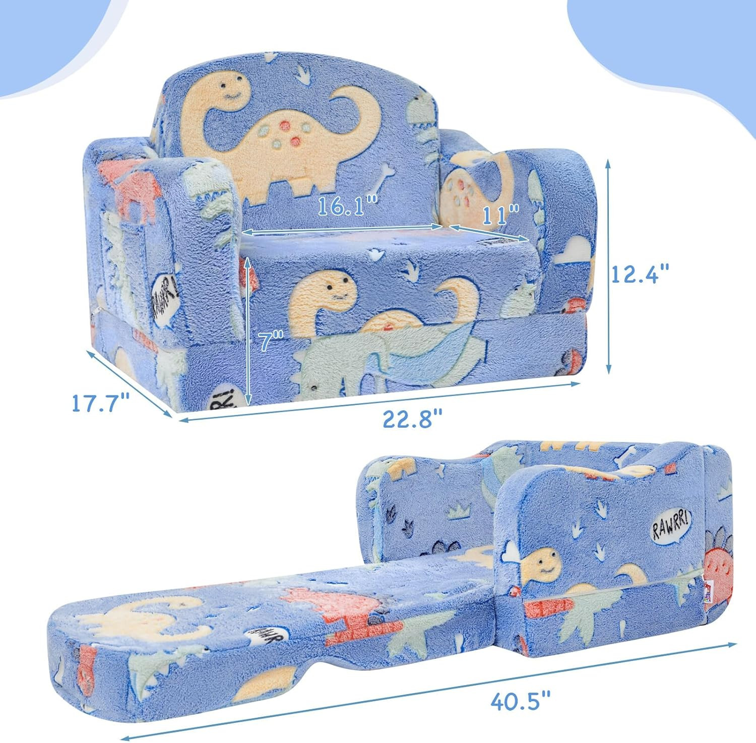 Thick Comfy Toddler Chair and Couch for Kids,2-In-1 Soft Plush Fold Out Sofa for