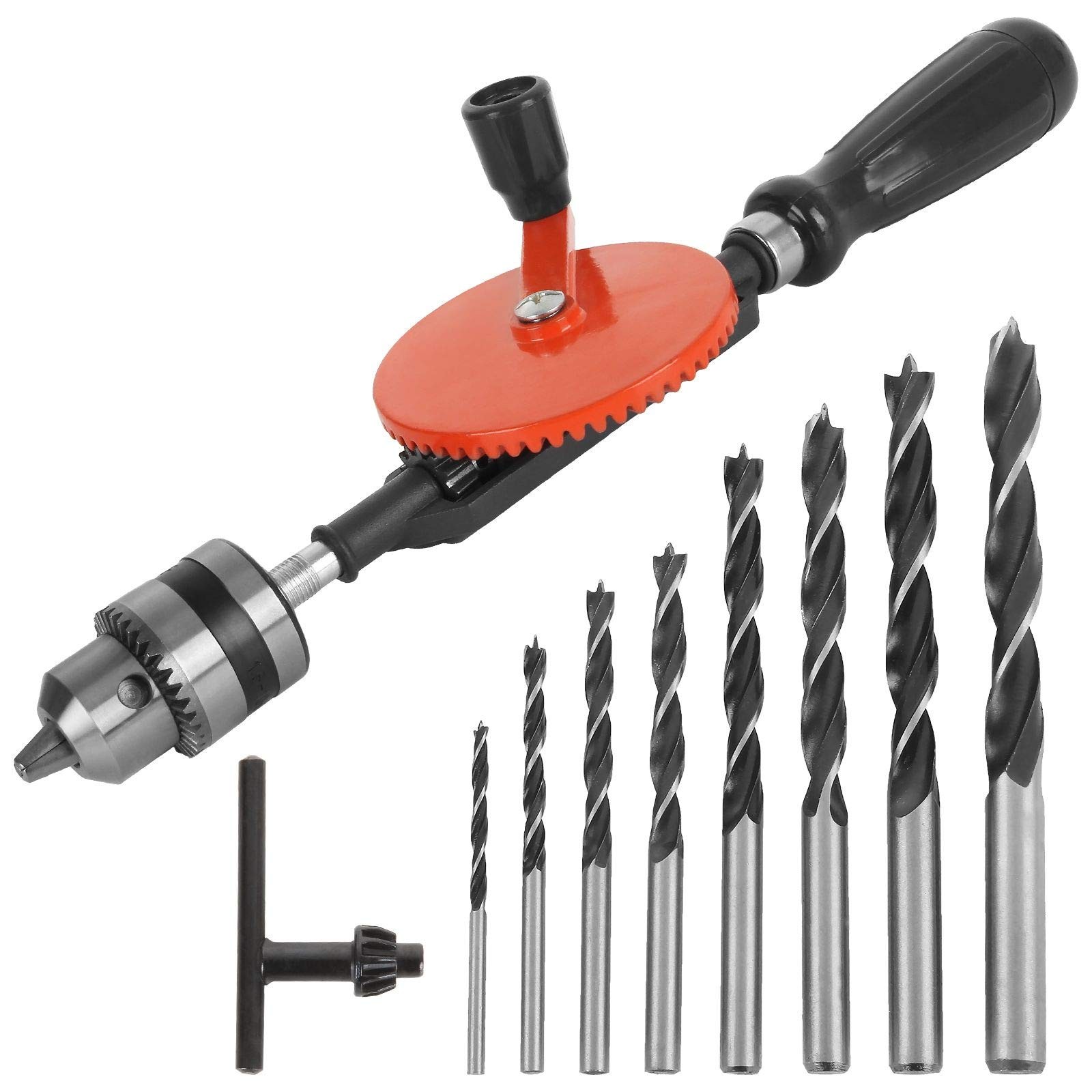 3/8 Inch Manual Hand Crank Drill with Double Pinions Design 8 PCS Bit Set