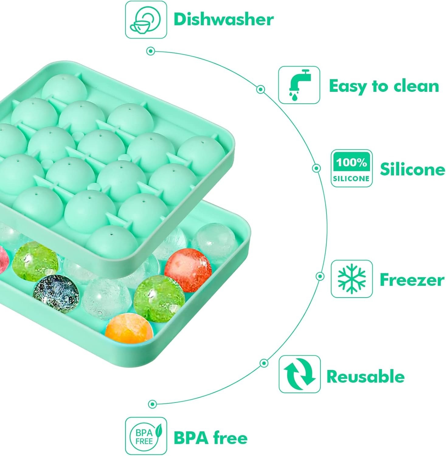 2 Pack Silicone Round Ice Cube Molds, 1.1 Inch Ice Ball Maker Easy Release Si...