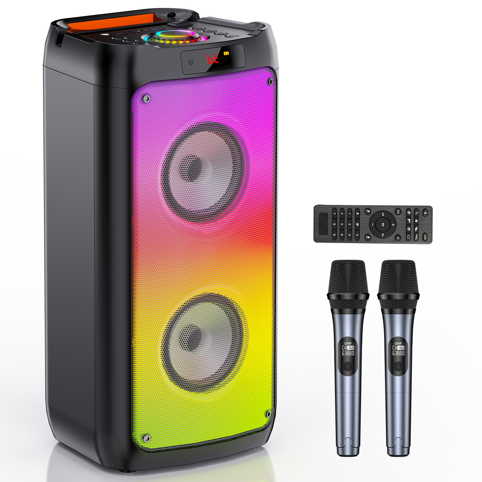 Jyx Bluetooth Party Speaker RGB Lights Dual Microphones Remote for Home Outdoor