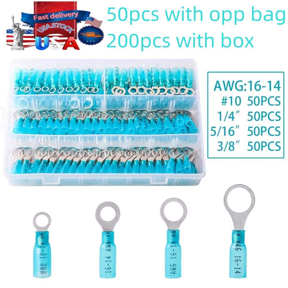 50-200Pcs Ring Eyelet Heat Shrink Wire 16-14AWG GA Gauge Connectors Terminals