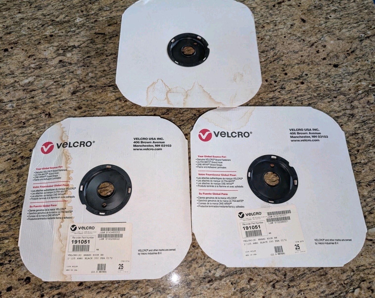 3 X 1" VELCRO USA 191051  Hook 88 With 0172 Adhesive-Black 25 Yard / 75 ft Each