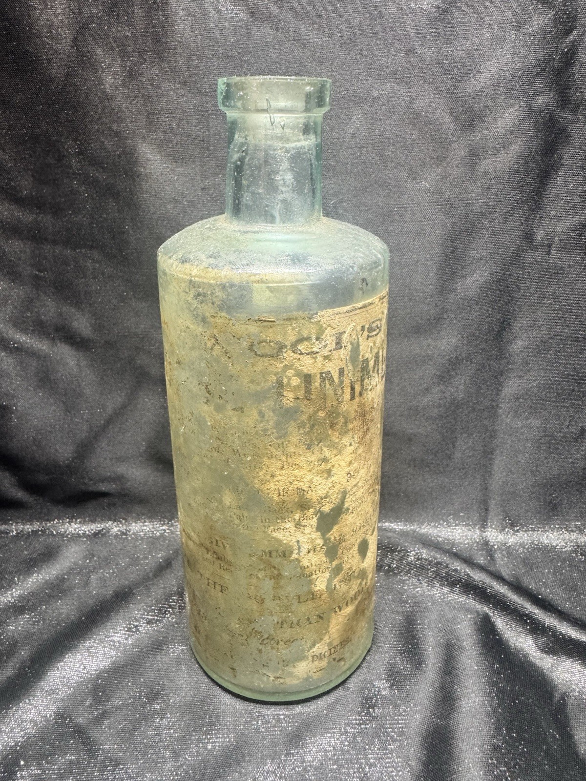 Nathan Wood & Sons Portland ME Med Antique Green Glass Bottle 1880s With Label