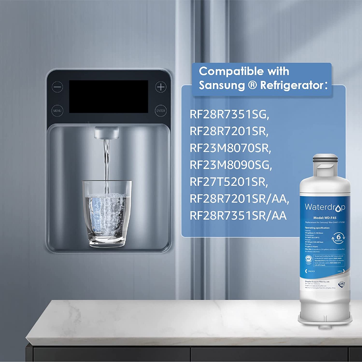 Waterdrop DA97-17376B Replacement for Samsung Refrigerator Water Filter, 4 Pack