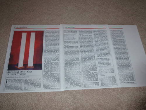 Acoustat One+One Speaker Review, 1986,3 pgs, Full Test