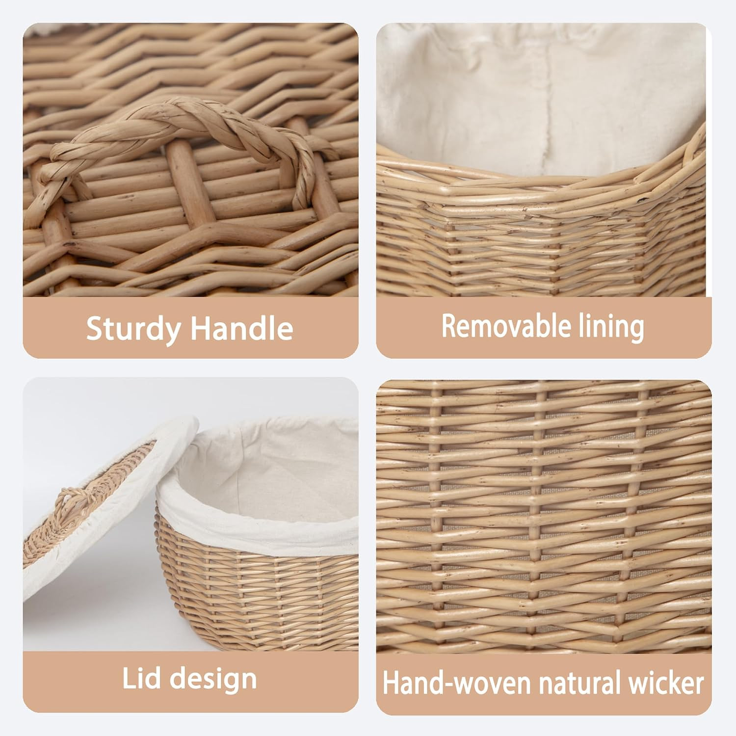 Wicker Bread Basket Serving with Lid & Removable Lining, Sourdough Proofing Bask