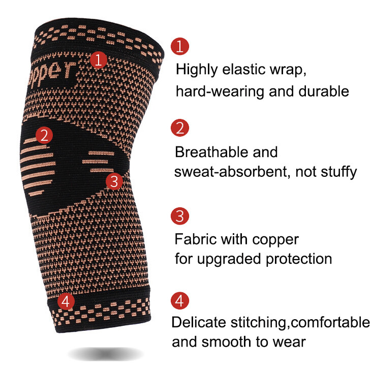 2x Copper Elbow Brace Compression Sleeves for Pain Relief Men Women Arm Support