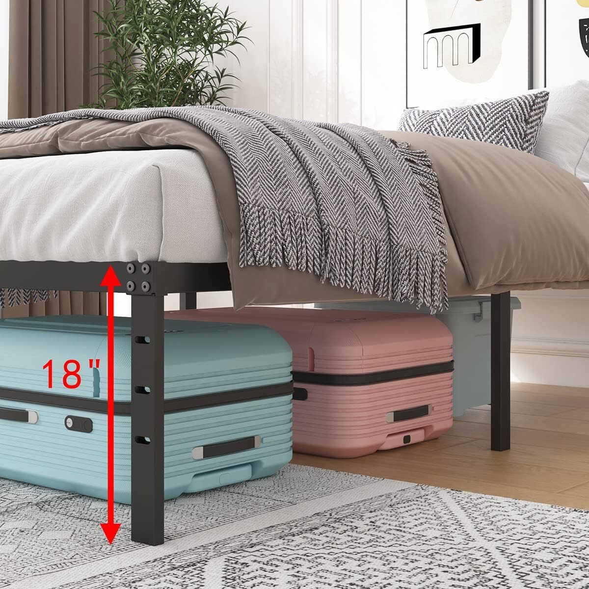 18 Inch Tall King Size Bed Frame Underbed Storage, Easy Assembly Heavy Duty