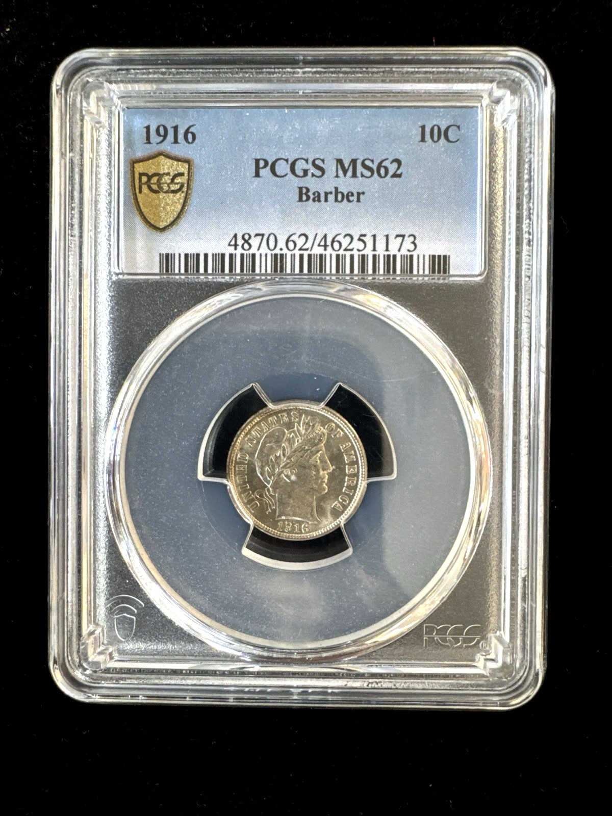 1916 BARBER DIME PCGS MS62