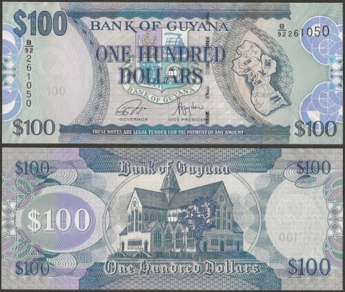 Guyana P36e B114f 100 Dollars UNC New sign Ganga/Jagdeo