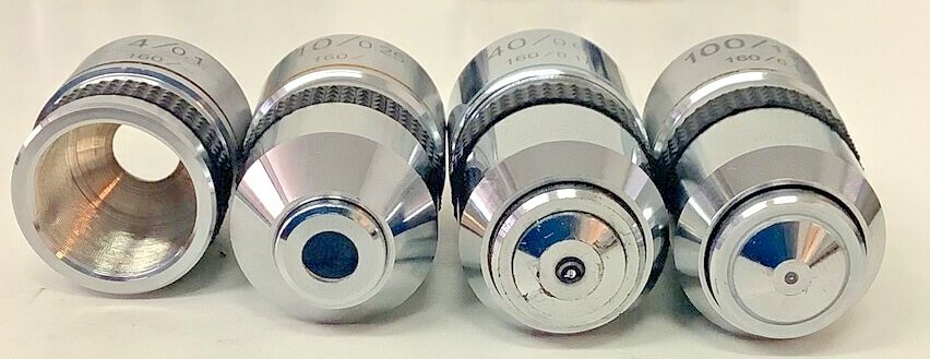 (4) Microscope Objective Lens 4/0.1 10/0.25 40/0.65 100/1.25 oil 4x 10x 40x 100x