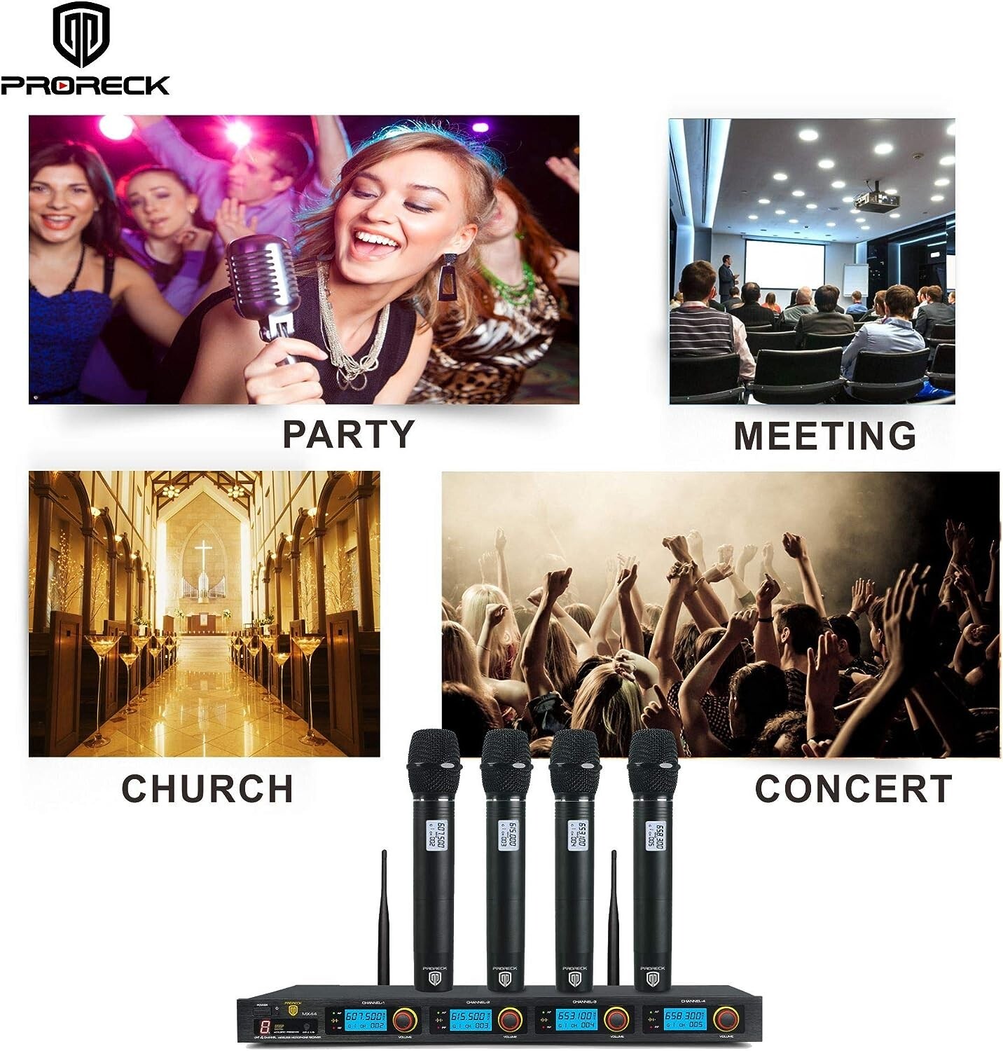 PRORECK MX44 4-Channel UHF Wireless Mic for meeting