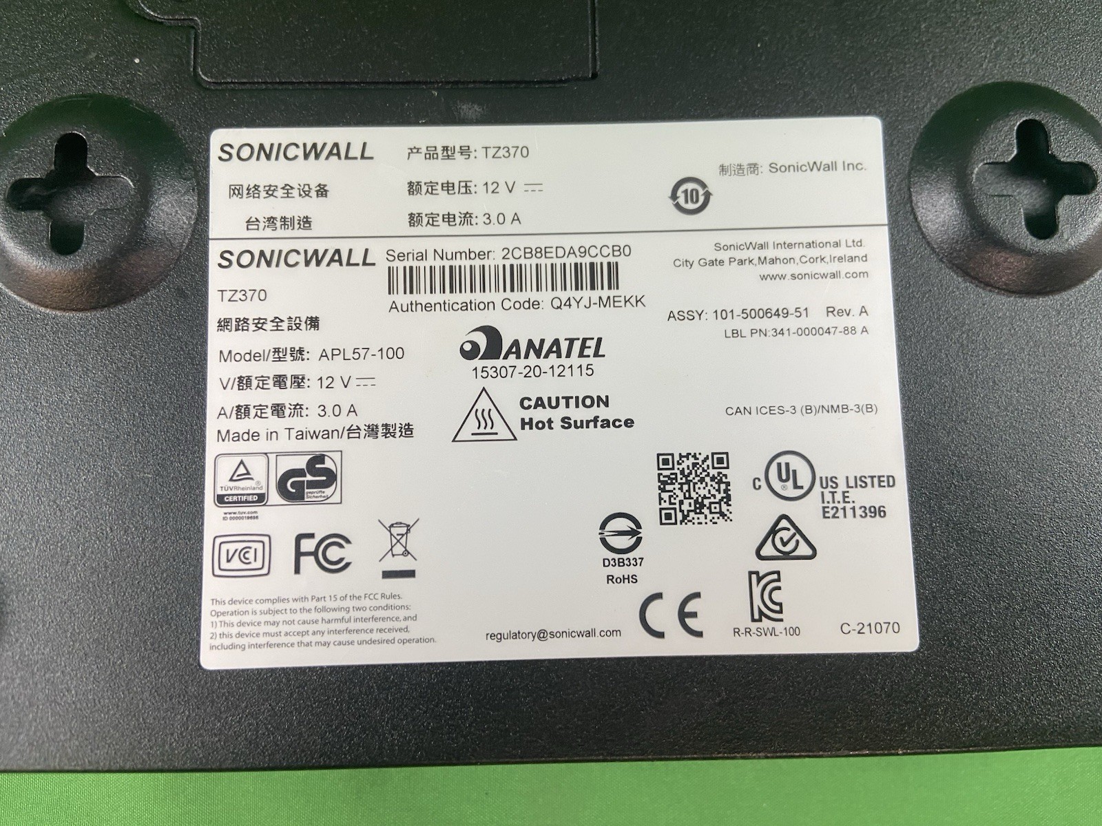 SonicWall TZ370 Network Security Appliance No Power Adapter READ