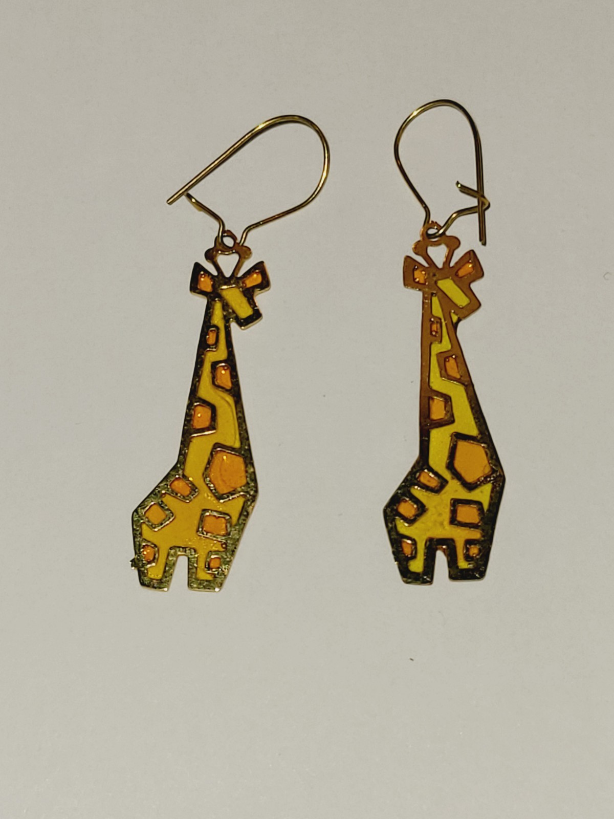 WHIMSICAL VINTAGE GIRAFFE SHAPED ENAMEL DANGLE EARRINGS