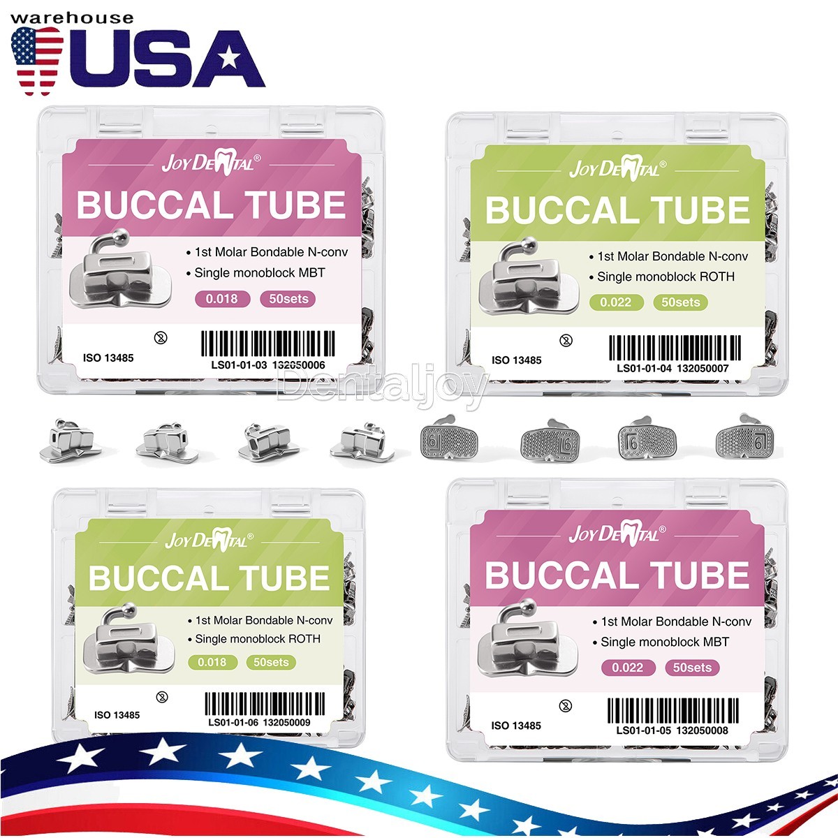 50Set Dental Tubos bucales de ortodoncia 1er 2nd molar Buccal Tubes MBT Roth 022