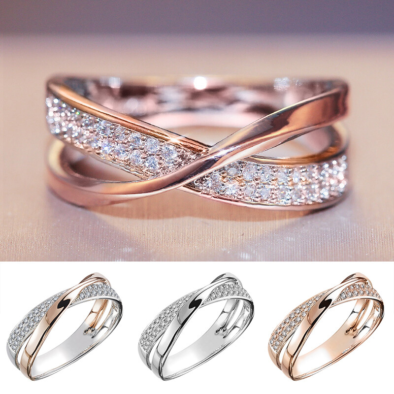 Fashion Jewelry X Shape Women Rings Two Tone Cubic Zircon Ring Cross Ring Gifts