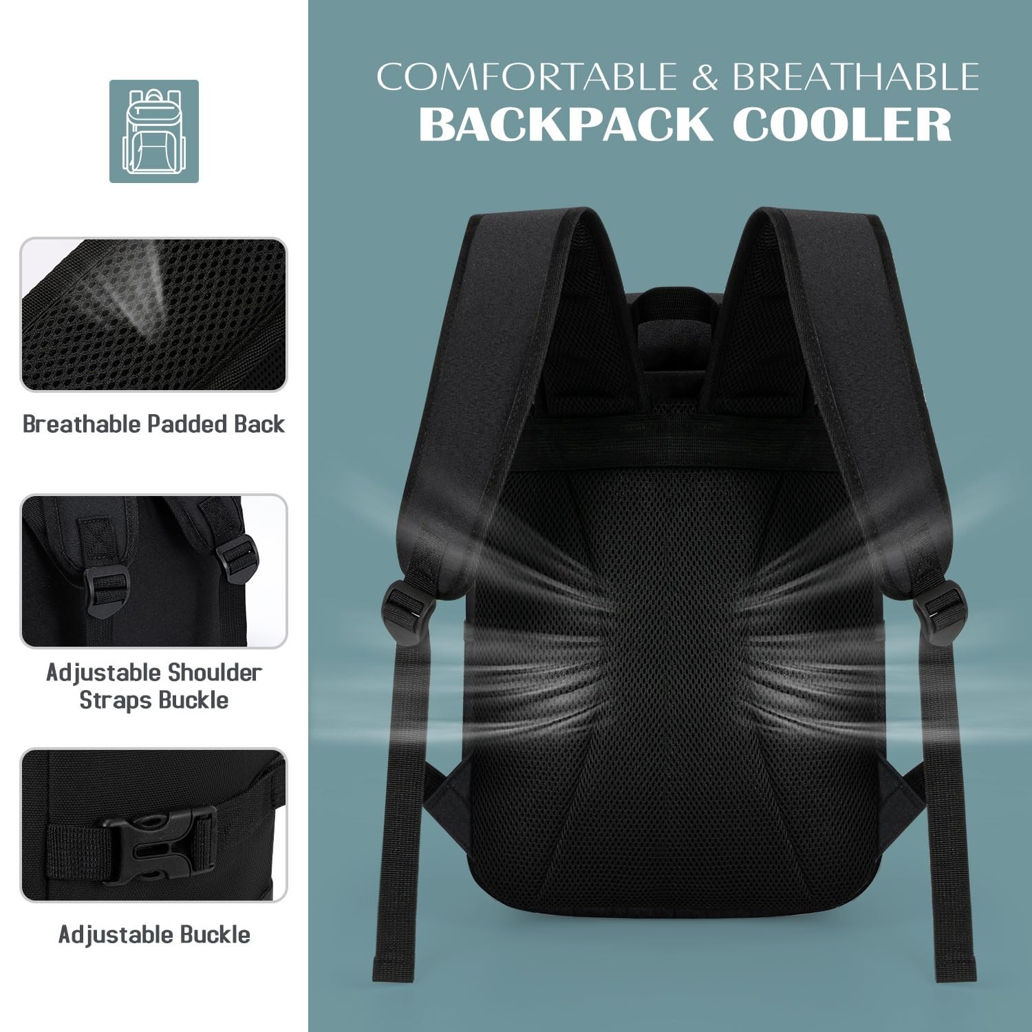 Tuwubi Cooler Backpack 35 Cans, Coolers Insulated Leak Medium, Black