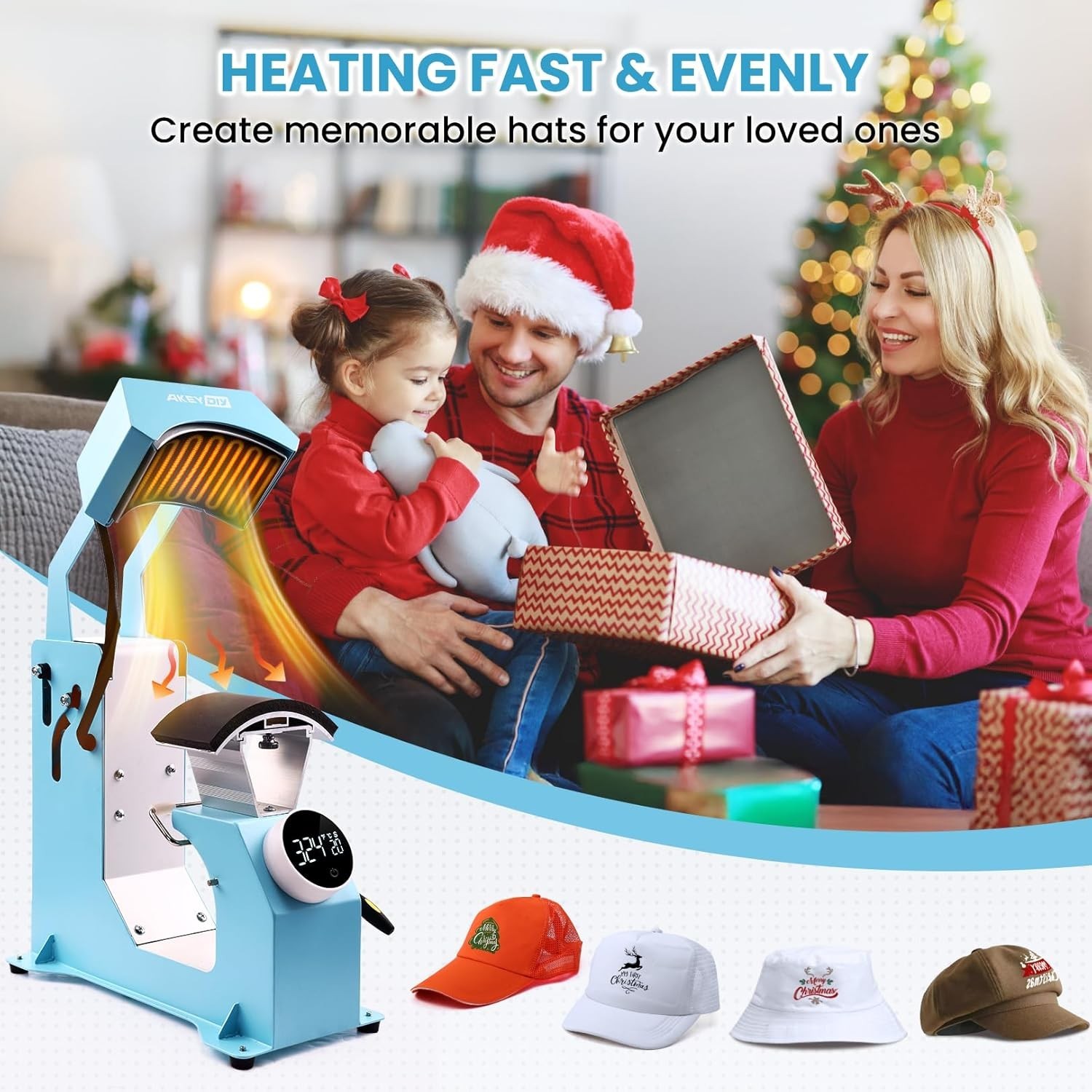 3-in-1 Auto Hat Heat Press Machine for Caps with 3 Pcs Interchangeable Platens💜