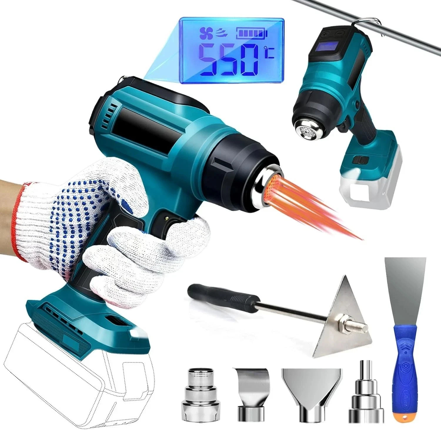Cordless Heat Gun for Makita 18v Battery, 350W 122℉-1022℉ Fast Heating Soldering