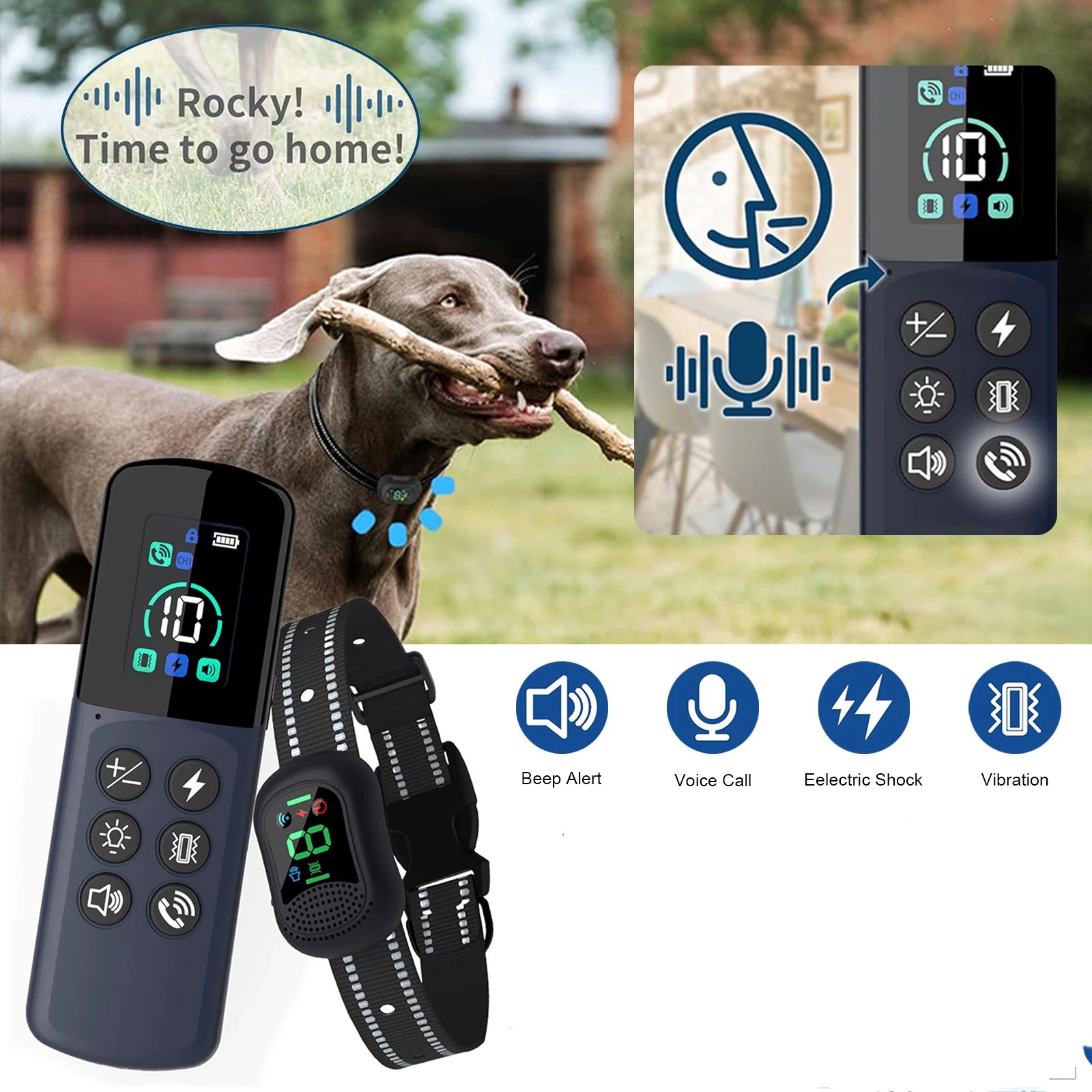 6500FT Shock Dog Training Collar USB Rechargeable Remote Waterproof 4 Modes