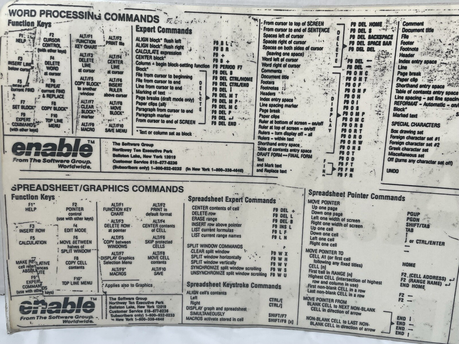 Word Processing Cheat Sheet Laminate Software Group Enable Command Vtg comp 1986