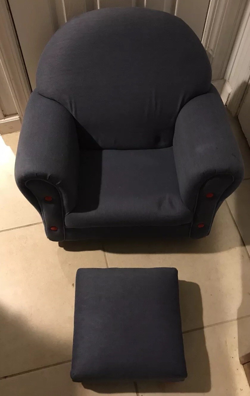 Kidkraft Upholstered Rocker & Footstool ottoman Blue Denim red fet Rocking Chair