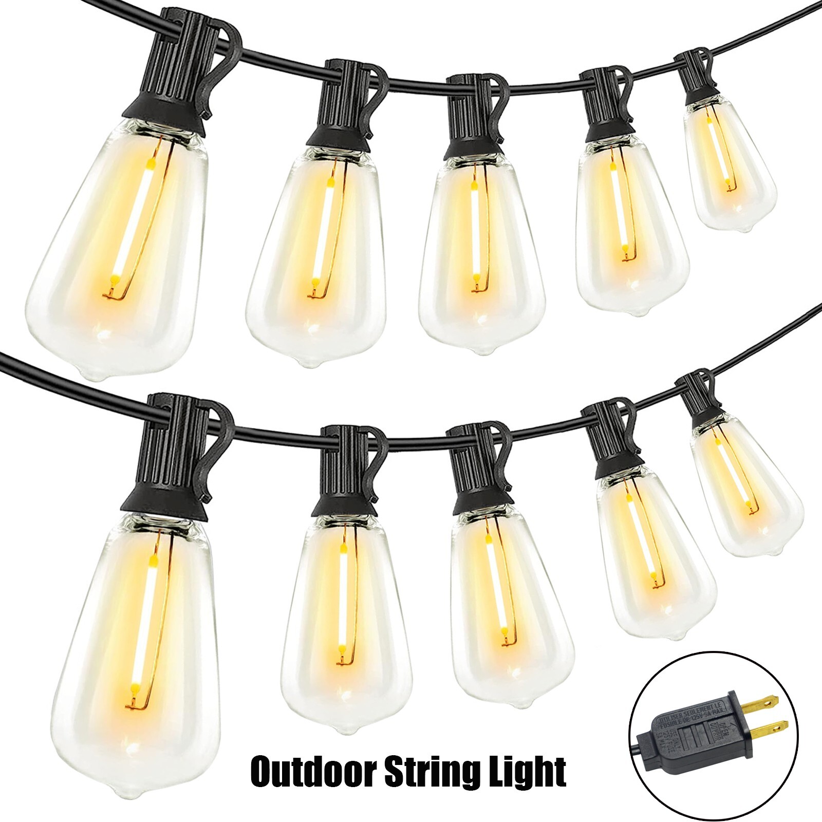 25-Light 50 ft. Indoor/Outdoor String Light with E12 2700K Warm White US Ship