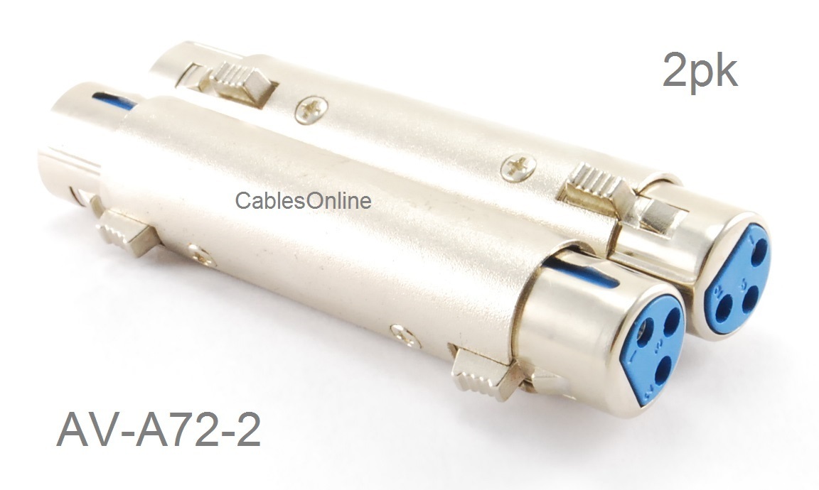2pk XLR 3-Pin Female/Female Barrel Coupler Gender Changer, CablesOnline AV-A72-2