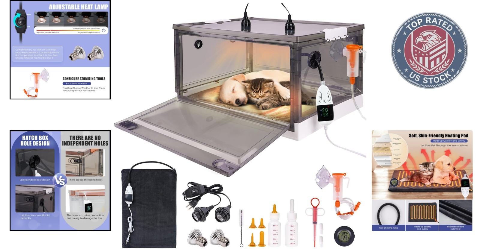 Efficient Incubator for Puppies & Kittens - Temperature-Controlled & Transparent