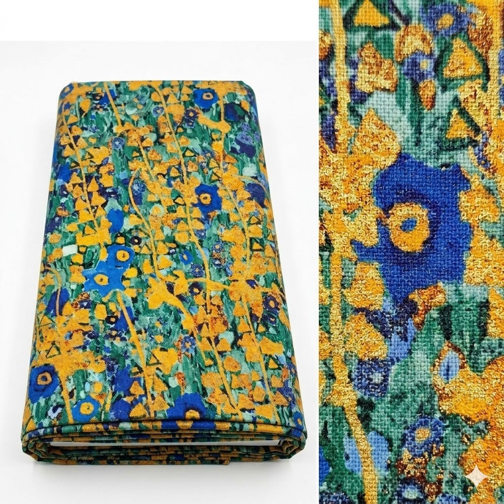 Cobalt Gold Triangle Pattern Cotton Fabric, Quilting & Sewing Material, 1/2 Yard