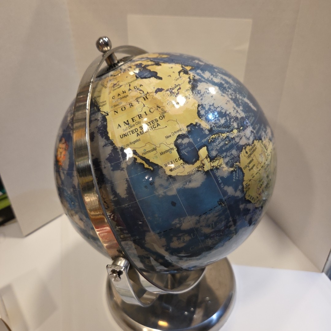 World Globe w Nickel Stand, Geographical Decorative Educational Prop