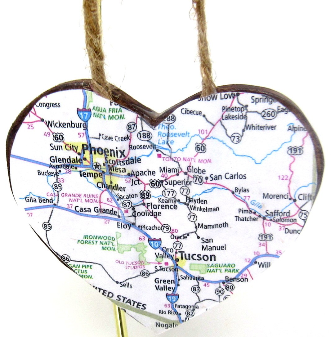 Arizona Wood Heart 3in State Phoenix Tucson Sun City Christmas Ornament us