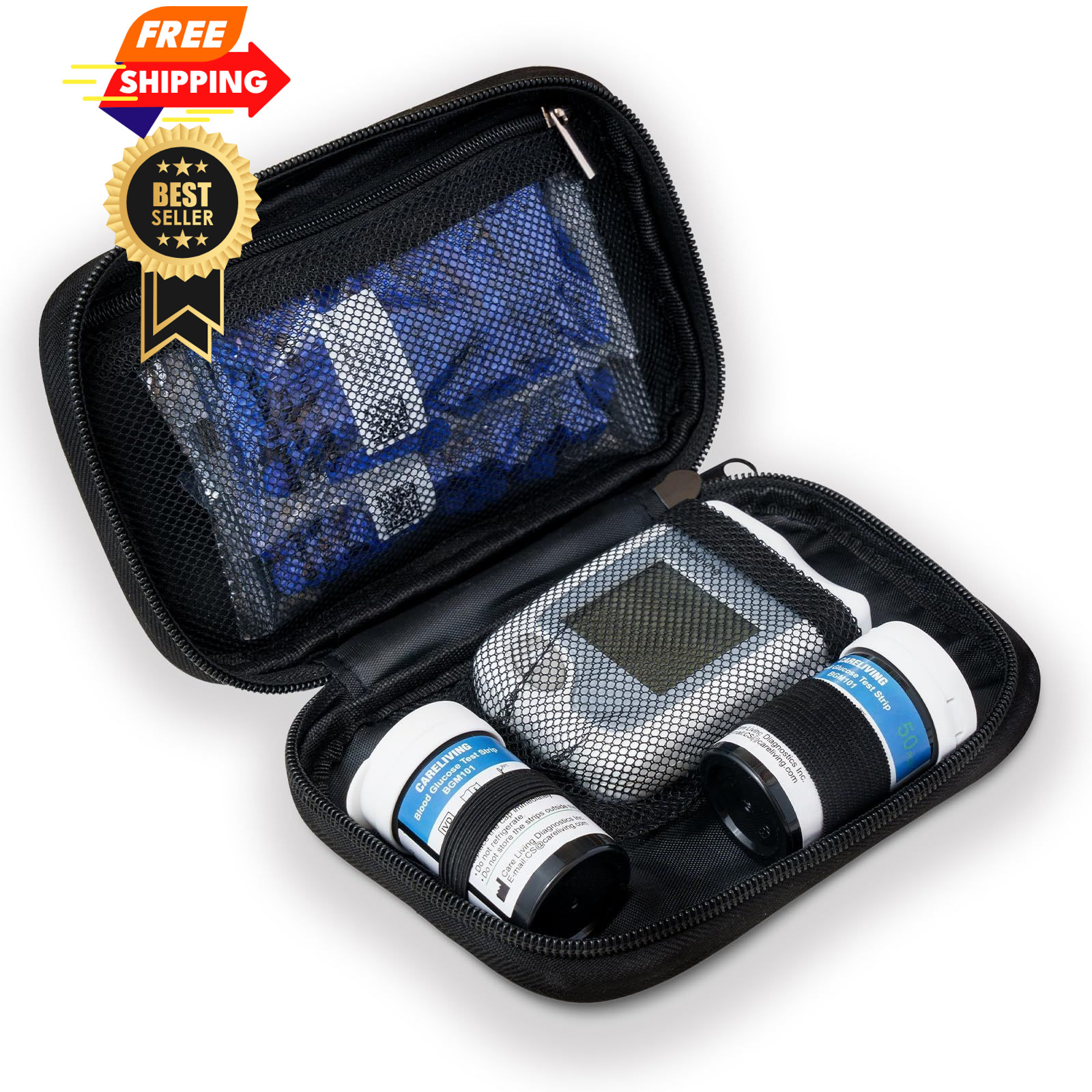 CARELIVING Diabetic Supplies Travel Case, 16*10.5*3 cm, black