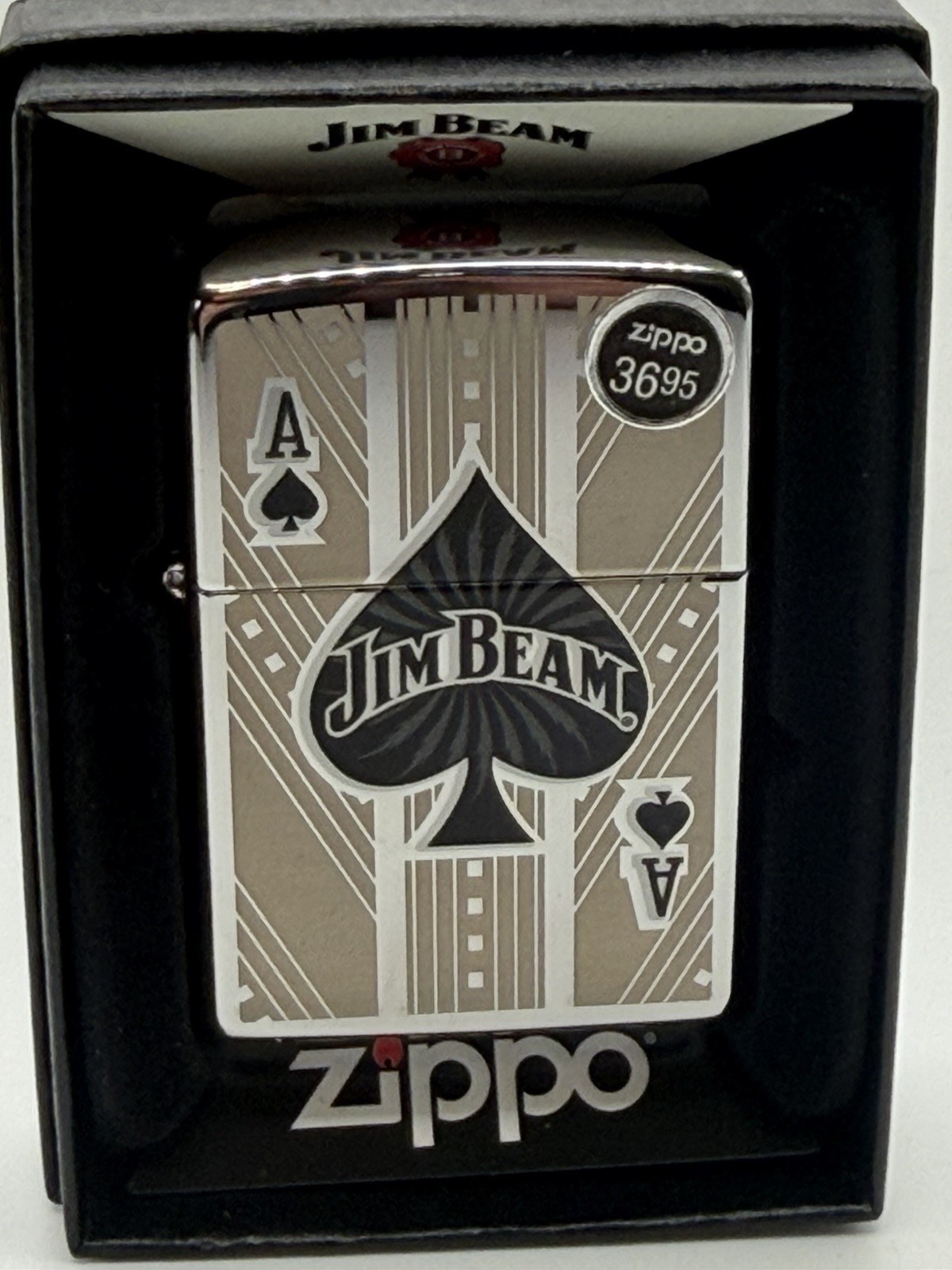 Vintage 2010 Jim Beam Ace Of Spades High Polish Chrome Zippo Lighter New B8