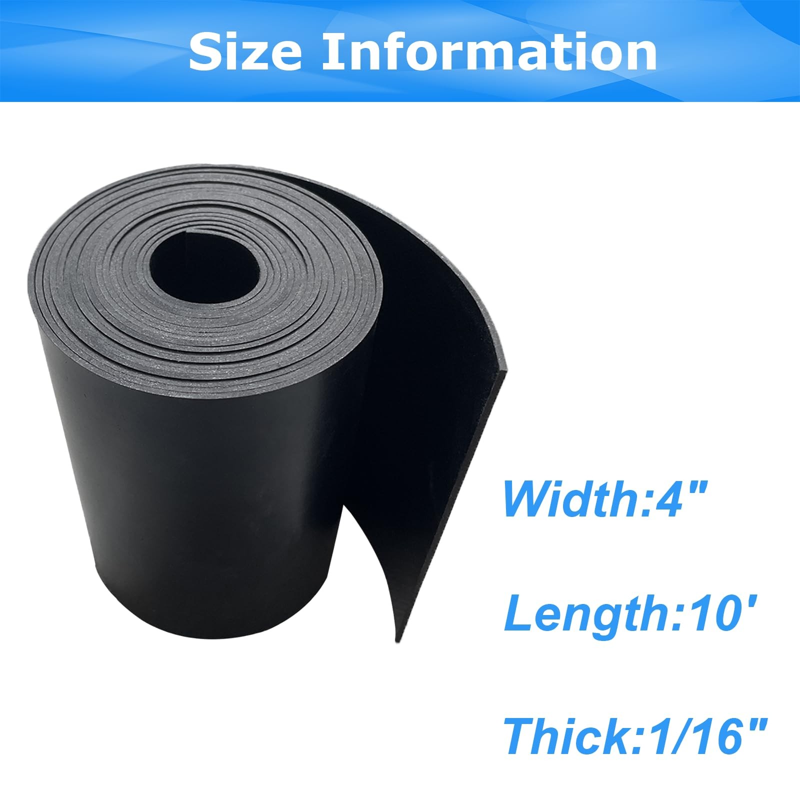 Solid Rubber Sheets,Rolls & Strips 1/16 (.062)" Thick X 4" Wide 4"X10'X1/16"