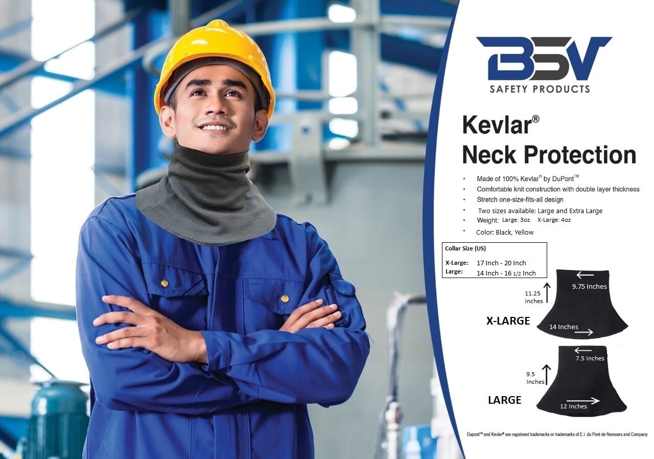 Neck Protector L & XL - Cut/Stab/Heat Resistant- Black-Yellow- Made With Kevlar