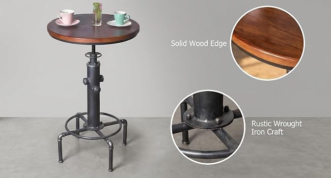 Industrial Bar Table 31.5-41.3" Adjustable Pub Table Kitchen Dining Coffee