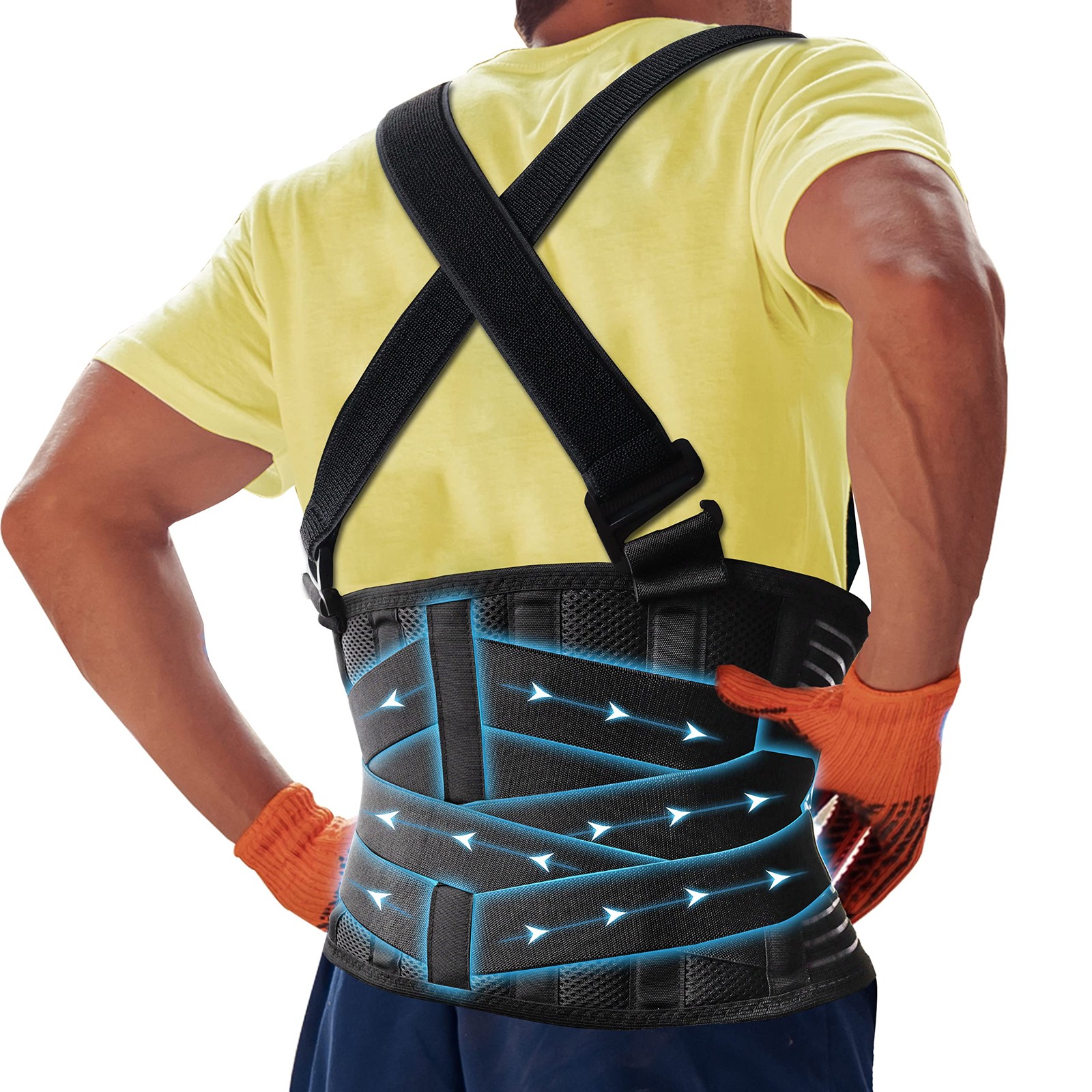 Plus Size 5XL/6XL Work Back Brace with Removable Suspender Straps, Posture Co...