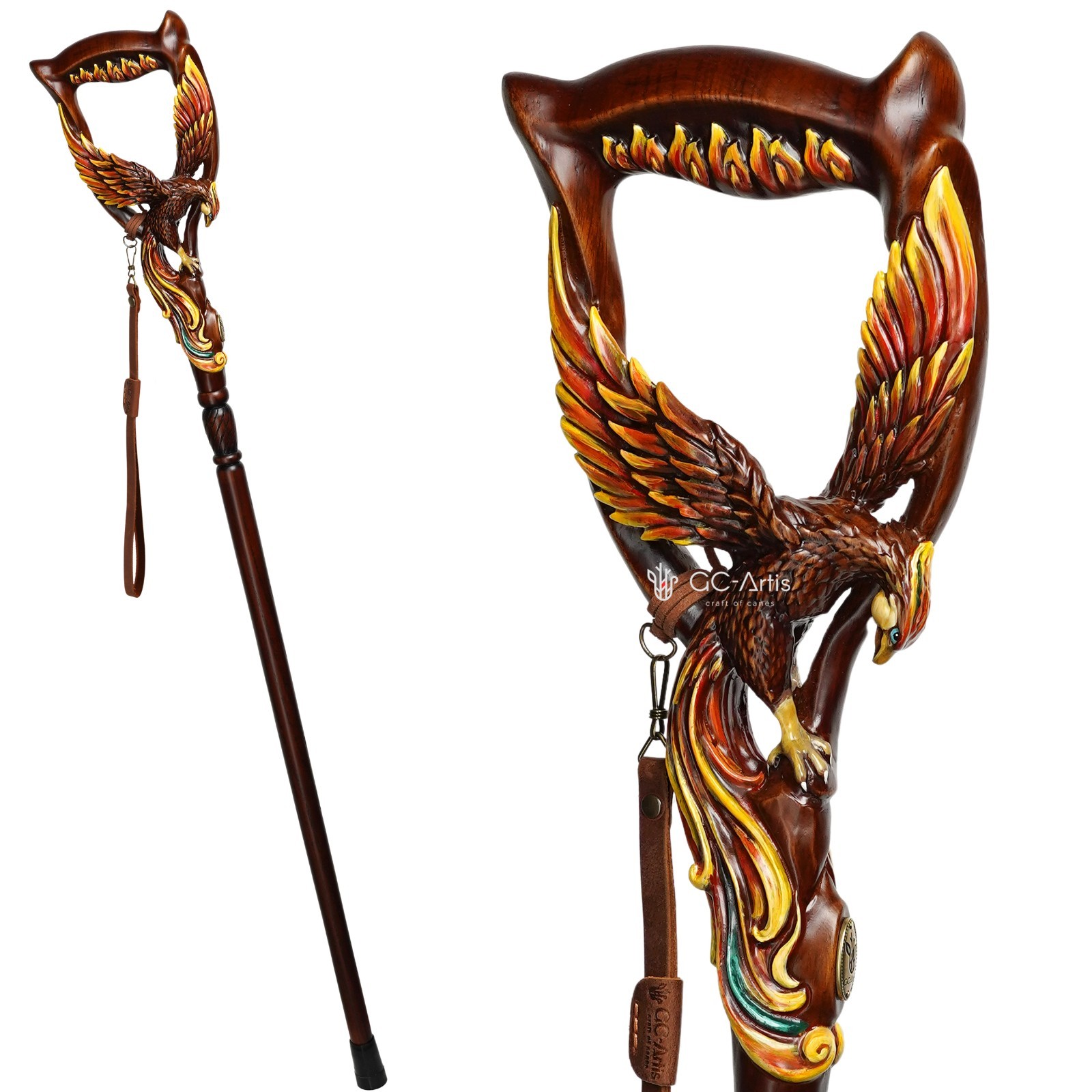 Handcarved Fiery Phoenix bird Walking Stick Cane, Fantasy Magic Staff