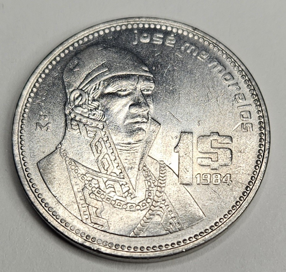 1984 Mexico 1 One Peso - Mexican Coin - Stainless Steel - World Coin - L2