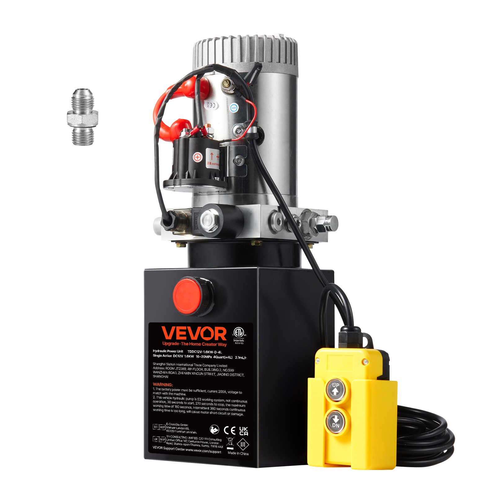 VEVOR 4 Quart Single Acting Hydraulic Pump DC 12V for Lifting Platform 3200PSI