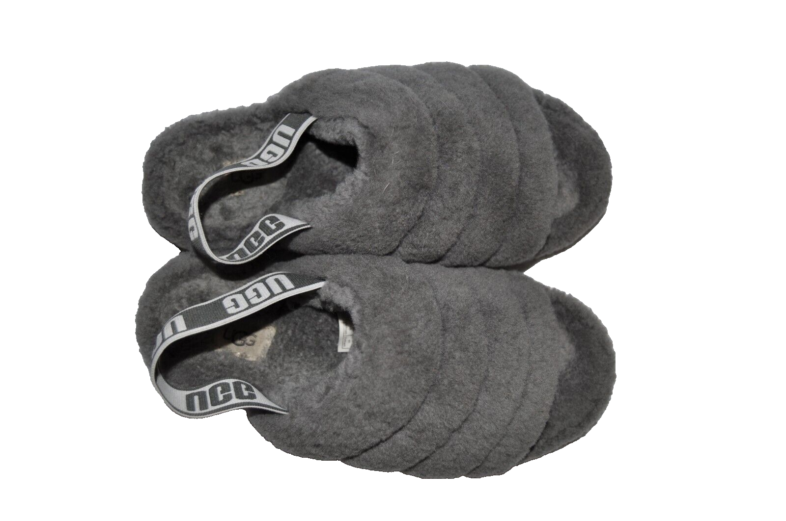 UGG Fluff Yeah Women's 1095119 Gray Fur Lined Slip-On Back Strap Slippers SZ 8